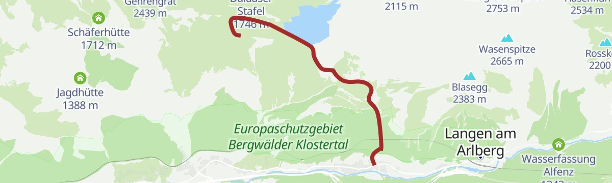 Route map: Klösterle - Plattnitzerjochspitze